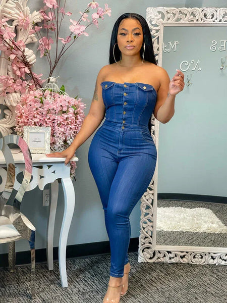 Bodycon Jean One Piece Long Jumpsuit