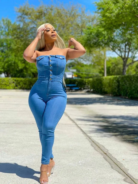 Bodycon Jean One Piece Long Jumpsuit