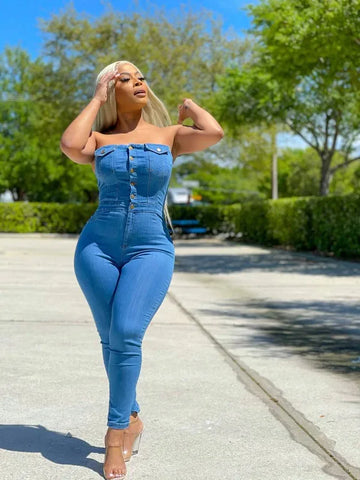 Bodycon Jean One Piece Long Jumpsuit