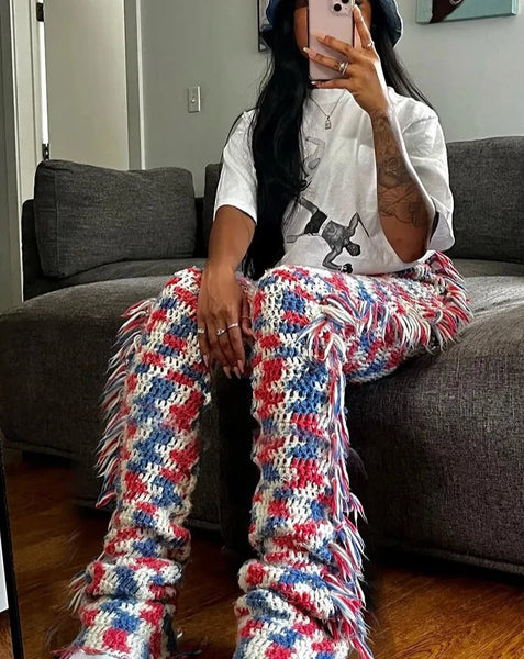 Knit Colorful Plaid Pants