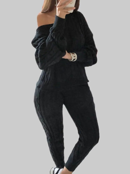 Dropped Shoulder Knit Pants Set