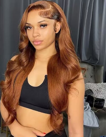 Ombre Orange Brown Colored Body Wave Lace Frontal Wig