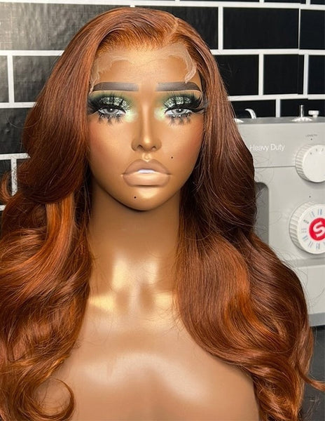 Ombre Orange Brown Colored Body Wave Lace Frontal Wig