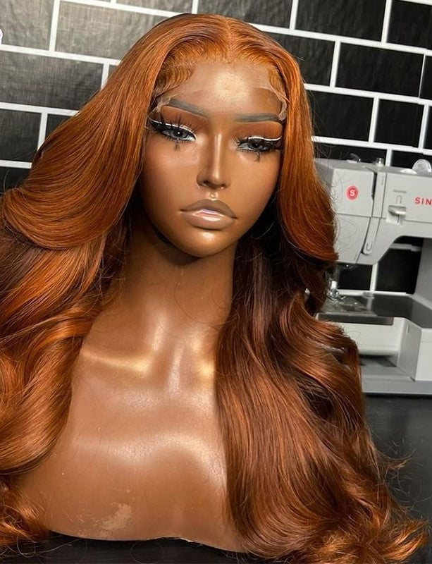 Ombre Orange Brown Colored Body Wave Lace Frontal Wig