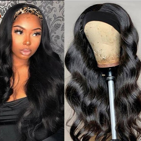 Headband Wig 100% Human Remy Brazilian Body Wave Wig 1B