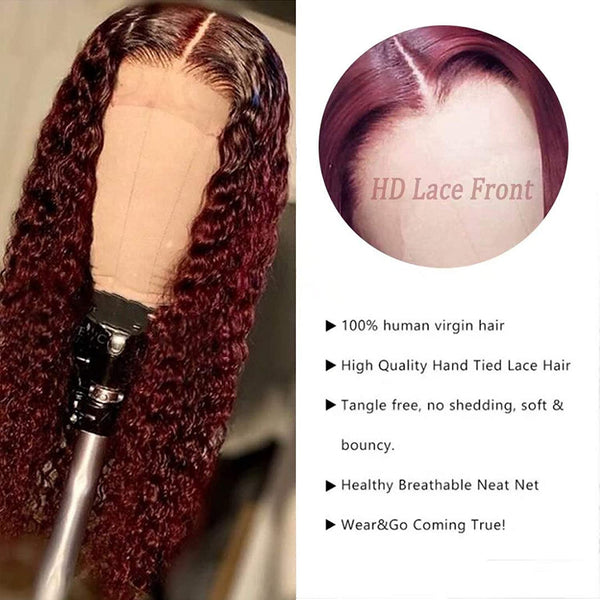 99J Burgundy Curly Human Hair Wig