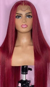 Cherry Red Lace Frontal Human Hair Wig Pre Plucked