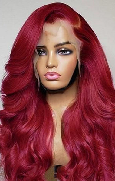 Cherry Red Lace Frontal Human Hair Wig Pre Plucked