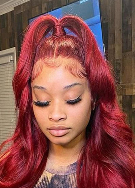 Cherry Red Lace Frontal Human Hair Wig Pre Plucked